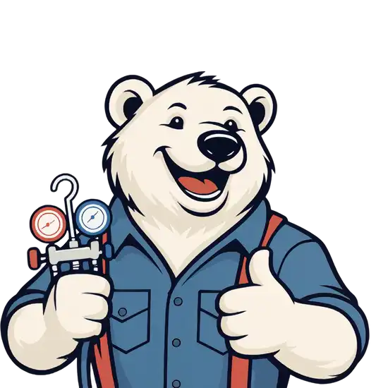 Region Home Services polar bear mascot holding HVAC gauges